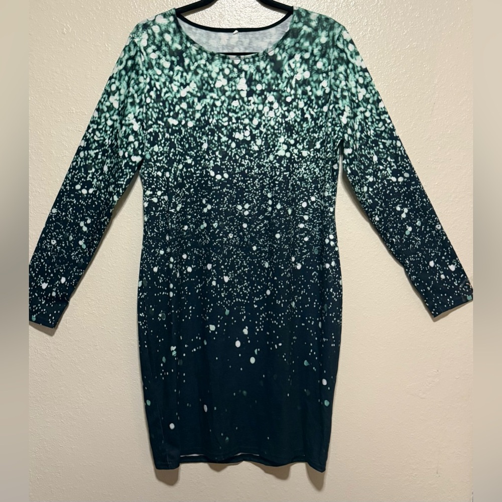 Ombré Speckled Knit Dress | Long Sleeve Casual Bodycon | Green Black White | 2XL - Picture 2 of 4